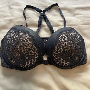 VS Victoria’s Secret Very Sexy Push Up Bra Blue Lace Front Clasp Racerback 32D